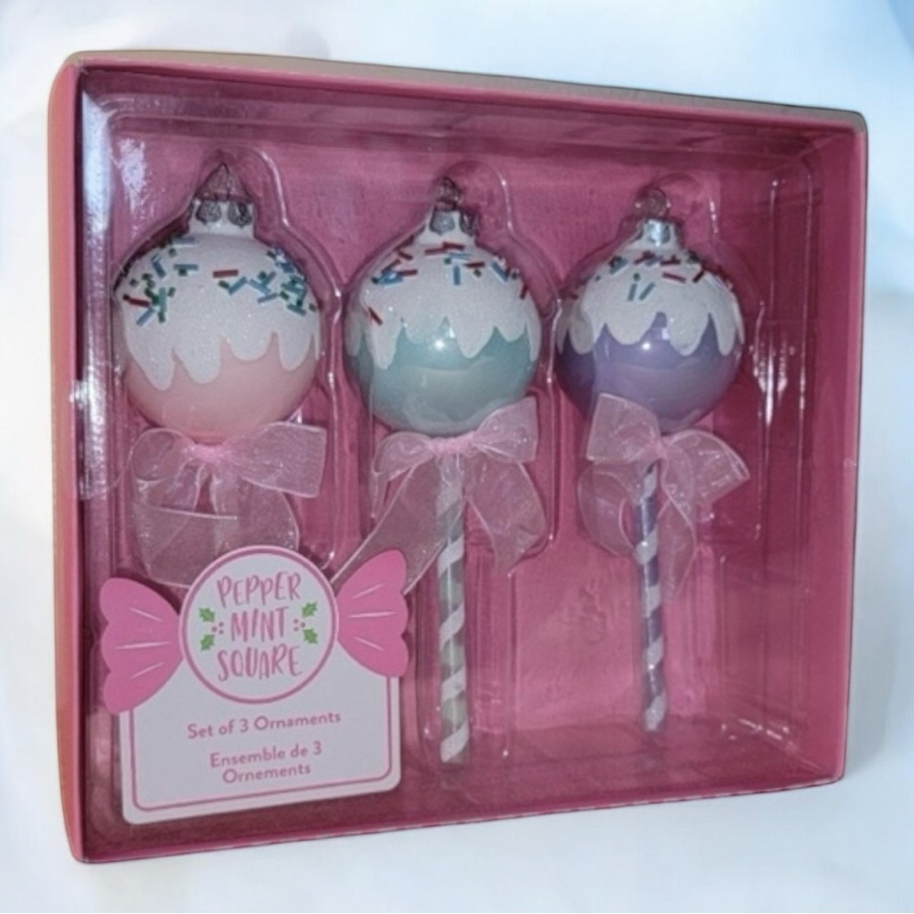 Peppermint Square Cake Pop Ornaments Set